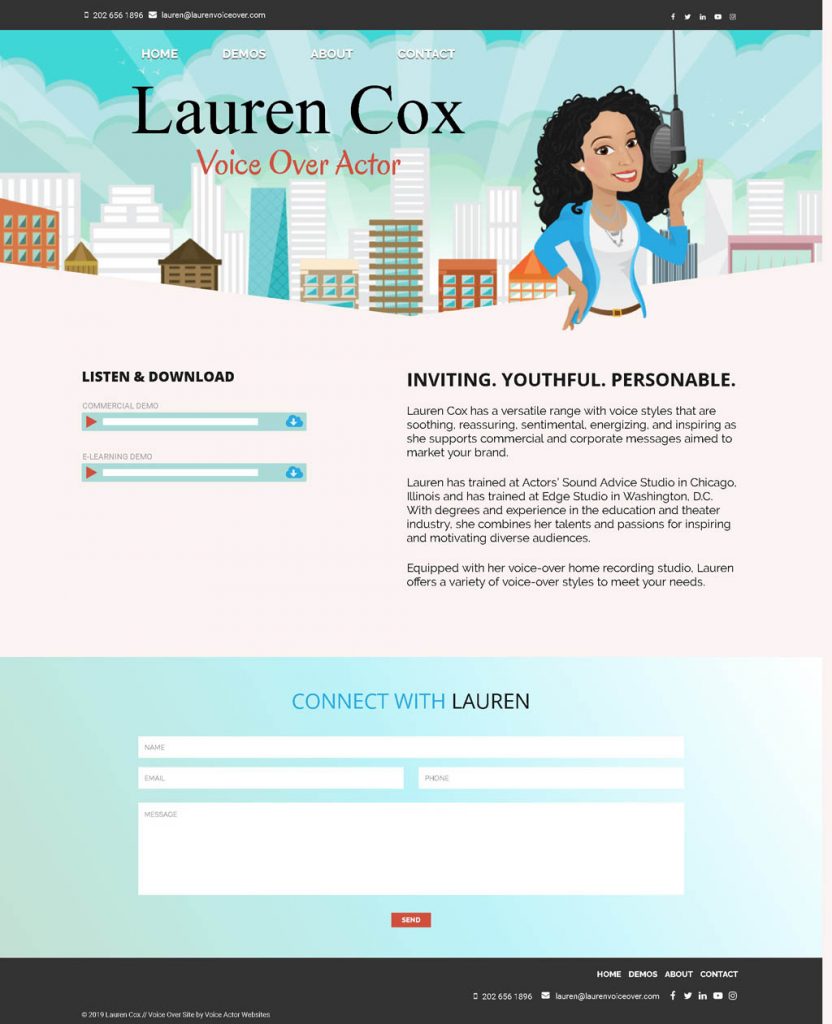 Voice Actor Web Design Websites for Voice Over Talent Voice-Over-Portfolio-Lauren-Cox